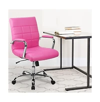 Emma+Oliver Mid-Back Vinyl Executive Swivel Office Chair With Chrome Base And Arms