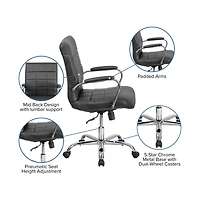 Emma+Oliver Mid-Back Vinyl Executive Swivel Office Chair With Chrome Base And Arms
