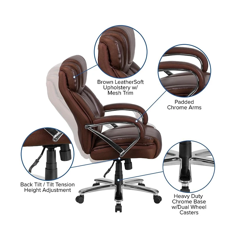 Emma+Oliver 500 Lb. Big & Tall Leathersoft Executive Ergonomic Office Chair With Wide Seat