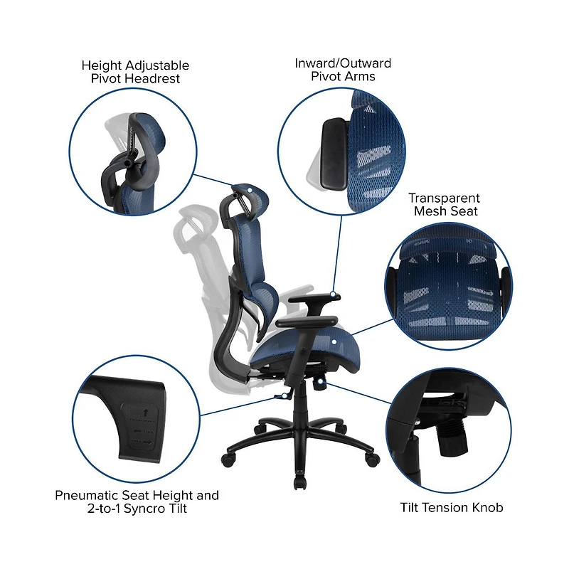 Emma+Oliver Ergonomic Mesh Office Chair-Synchro-Tilt, Headrest, Adjustable Pivot Arms