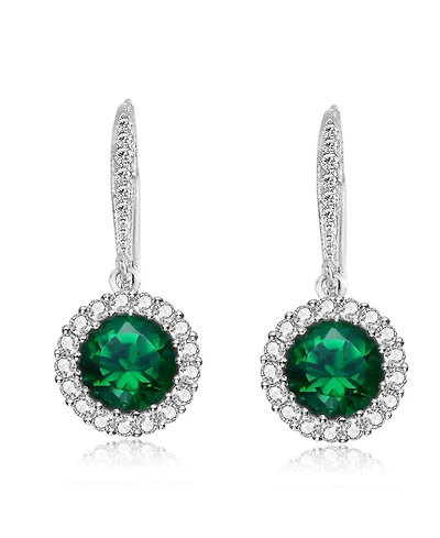 Sparkling Halo Circle Drop Earrings Sterling Silver with Cubic Zirconia