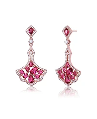 Rose Gold Plated Red Cubic Zirconia Accent Dangle Earrings
