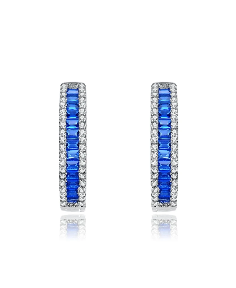 Sterling Silver Baguette Cubic Zirconia Hoop Earrings