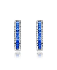 Sterling Silver Baguette Cubic Zirconia Hoop Earrings