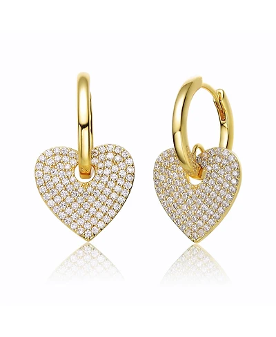 14k Yellow Gold Plated with Cubic Zirconia Heart Dangle Infinity Hoop Drop Earrings