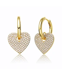 14k Yellow Gold Plated with Cubic Zirconia Heart Dangle Infinity Hoop Drop Earrings