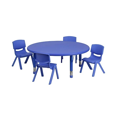 Emma+Oliver 45" Round Plastic Height Adjustable Activity Table Set With Chairs