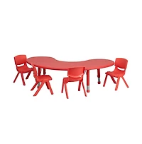 Emma+Oliver 35"W X 65"L Half-Moon Plastic Height Adjustable Activity Table Set With 4 Chairs