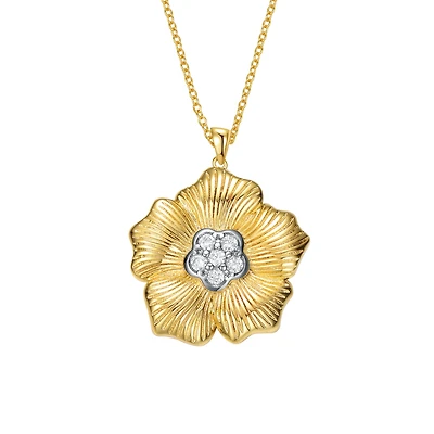 14K Gold Plated Cubic Zirconia 5 Petals Floral Pendant