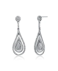 Sterling Silver Cubic Zirconia White Gold Plated Outlined Teardrop Earrings