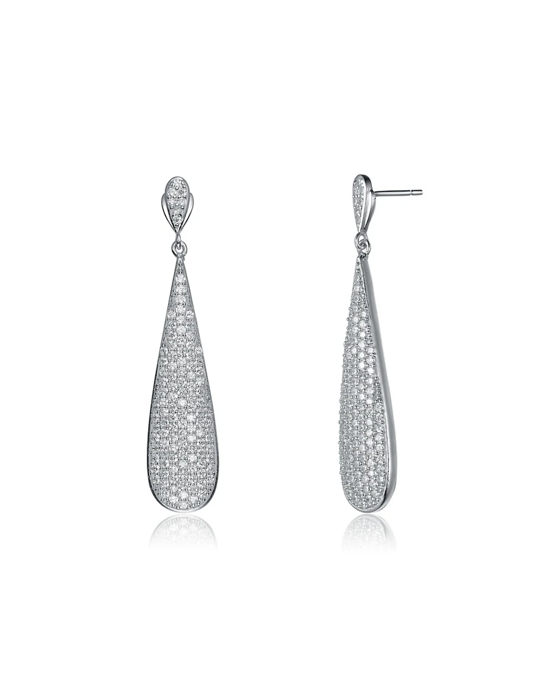 Sterling Silver Cubic Zirconia Solid Elongated Earrings