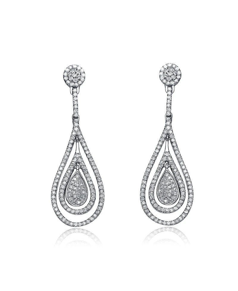 Sterling Silver Cubic Zirconia White Gold Plated Outlined Teardrop Earrings