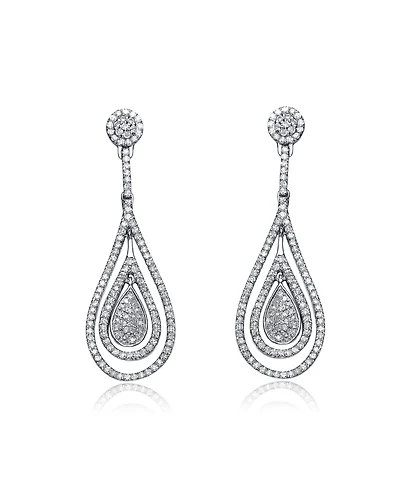 Sterling Silver Cubic Zirconia White Gold Plated Outlined Teardrop Earrings