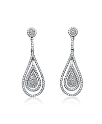 Sterling Silver Cubic Zirconia White Gold Plated Outlined Teardrop Earrings