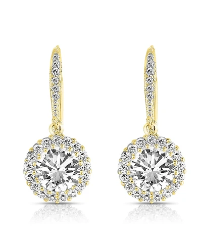 Sparkling Halo Circle Drop Earrings Sterling Silver with Cubic Zirconia