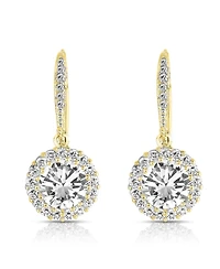 Sparkling Halo Circle Drop Earrings Sterling Silver with Cubic Zirconia