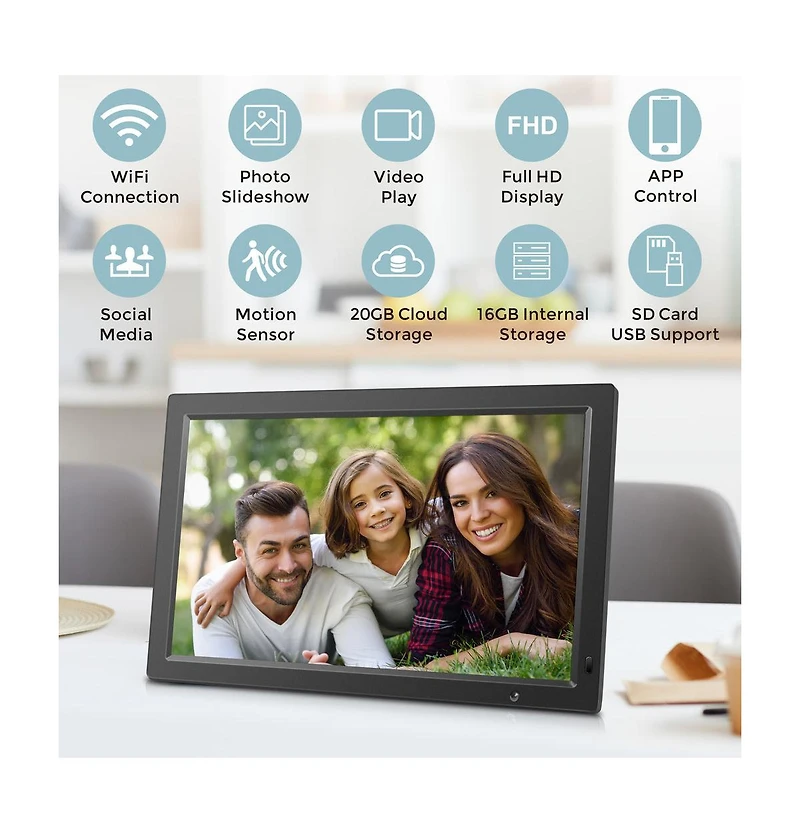 19 in Cloud Photo Frame, Black, 20GB Cloud Storage, Motion/App Support