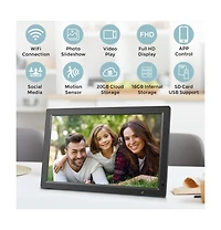19 in Cloud Photo Frame, Black, 20GB Cloud Storage, Motion/App Support