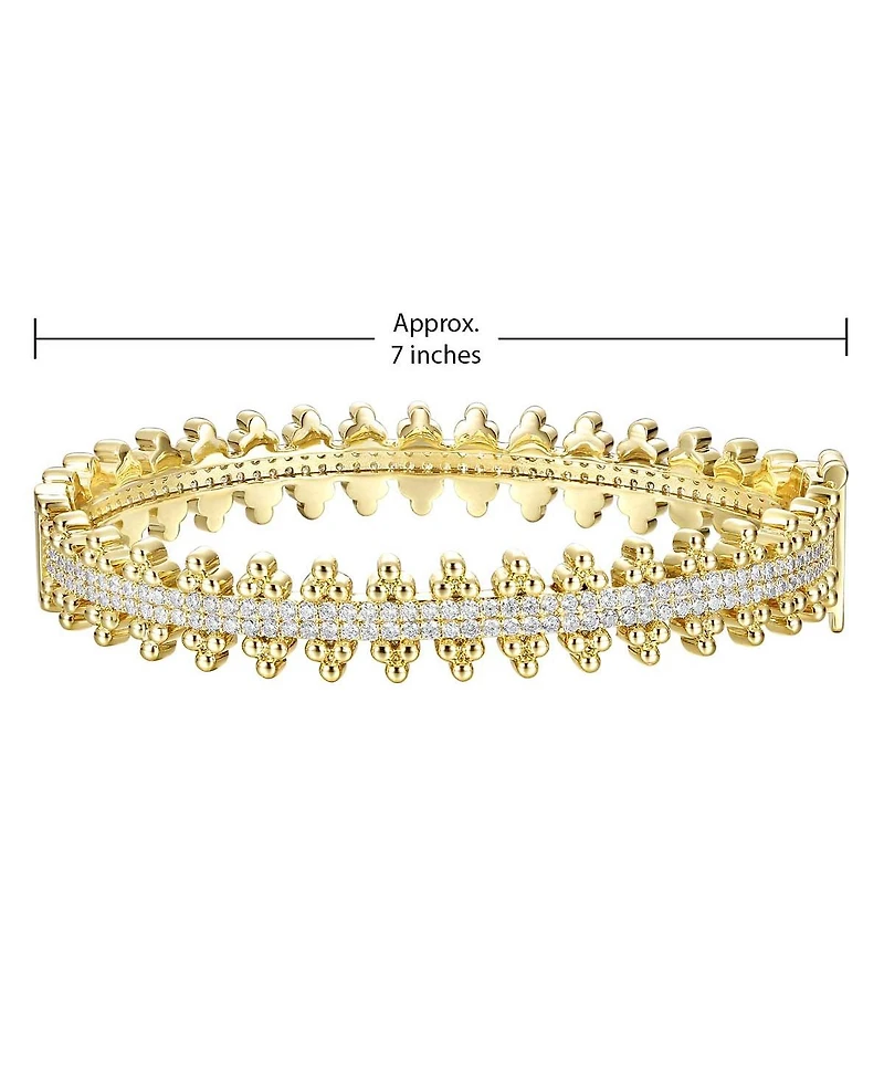 14k Gold Plated Sterling Silver with Cubic Zirconia Beaded Cluster Link Tennis Bracelet