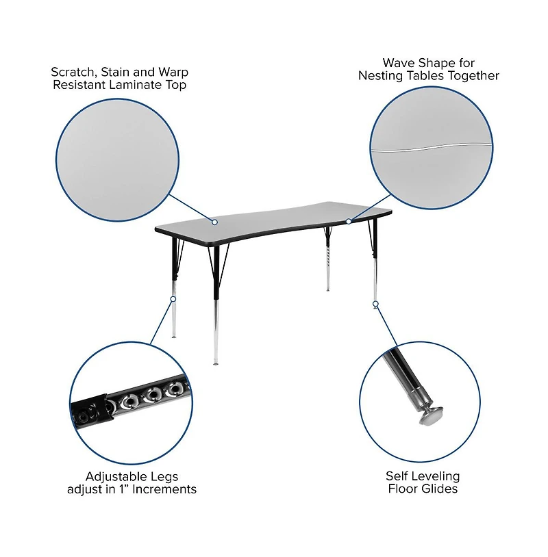 Emma+Oliver 26"W X 60"L Rectangle Wave Flexible Collaborative Adjustable Height Activity Table