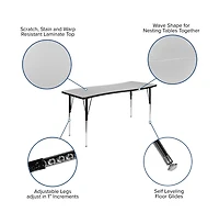 Emma+Oliver 26"W X 60"L Rectangle Wave Flexible Collaborative Adjustable Height Activity Table