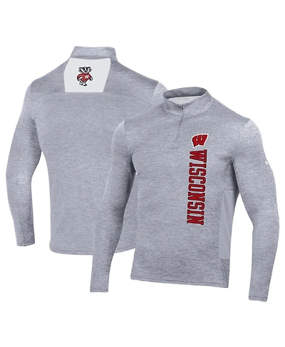 Men's Under Armour Heather Gray Wisconsin Badgers Gameday Twist Quarter-Zip Top