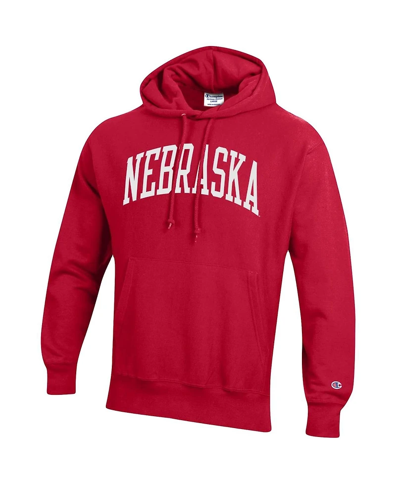 Men's Champion Scarlet Nebraska Huskers Team Arch Reverse Weave Pullover Hoodie