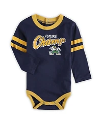 Newborn and Infant Boys Girls Navy, Gold Notre Dame Fighting Irish Little Kicker Long Sleeve Bodysuit Sweatpants Set