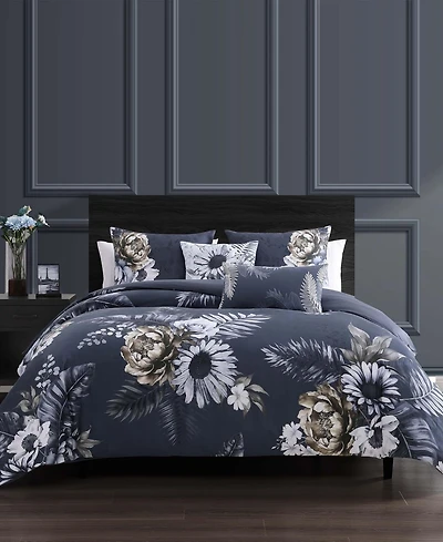 Bebejan Forget Me Not Bedding 100% Cotton Sateen 5 Piece Reversible King Comforter Set