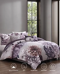 Bebejan Dahlia Bedding 100% Cotton Sateen 5 Piece King Size Reversible Comforter Set