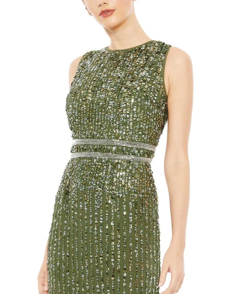 Mac Duggal Women's Sequined High Neck Sleeveless Column Gown