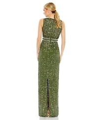 Mac Duggal Women's Sequined High Neck Sleeveless Column Gown