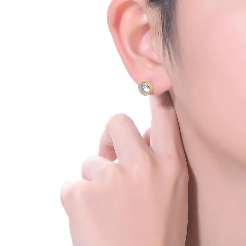 Modern Cubic Zirconia Solitaire Stud Butterfly Post Back Earrings