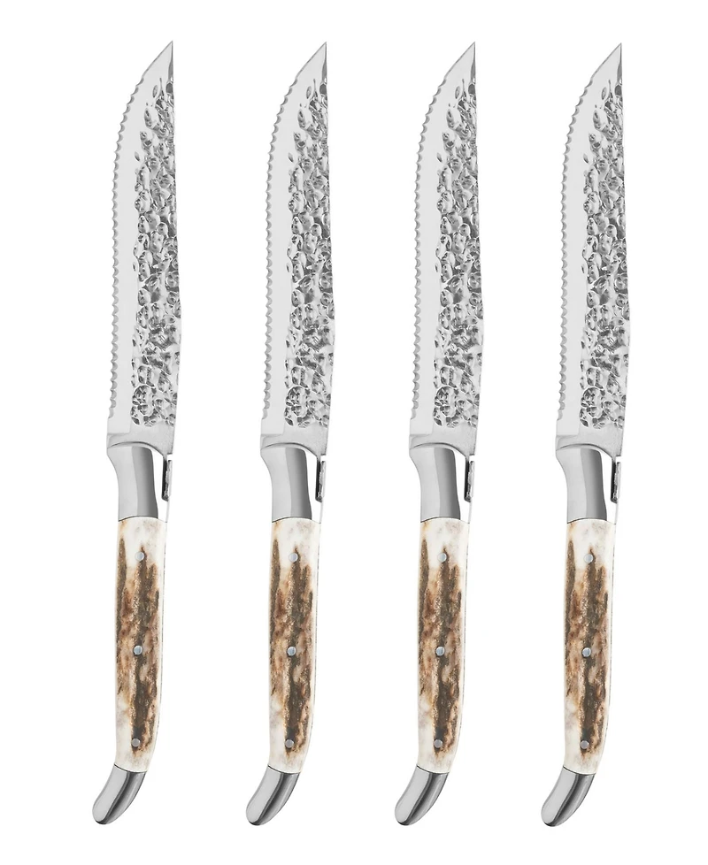 French Home Laguiole Set of 4, Connoisseur Bbq Steak Knives with Deer Horn Handles