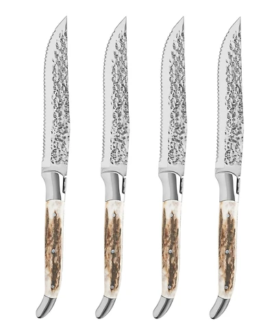 French Home Laguiole Set of 4, Connoisseur Bbq Steak Knives with Deer Horn Handles