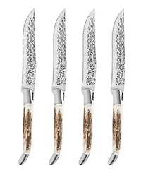 French Home Laguiole Set of 4, Connoisseur Bbq Steak Knives with Deer Horn Handles