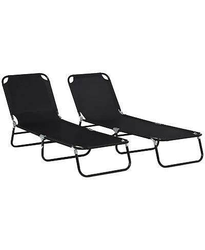 Outsunny Folding Chaise Lounge Pool Chairs, Reclining Back, Steel Frame & Breathable Mesh for Beach, Yard