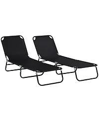 Outsunny Folding Chaise Lounge Pool Chairs, Reclining Back, Steel Frame & Breathable Mesh for Beach, Yard