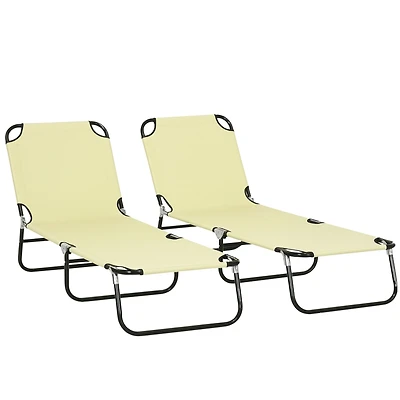 Outsunny Folding Chaise Lounge Pool Chairs, Reclining Back, Steel Frame & Breathable Mesh for Beach, Yard