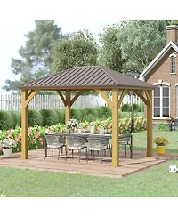 Outsunny 10x12 Hardtop Gazebo with Wooden Frame Metal Roof Gazebo Canopy