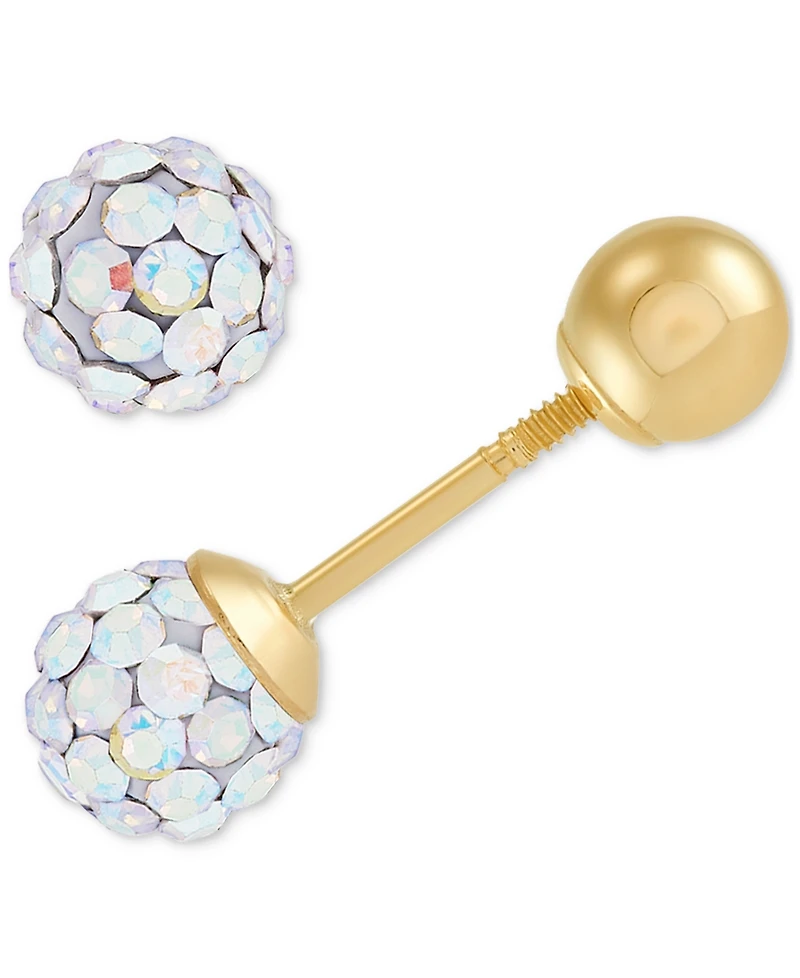 Children's 2-Pc Set Multicolor Crystal Reversible Stud & Dangle Hoop Earrings in 14k Gold