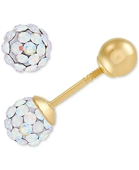 Children's 2-Pc Set Multicolor Crystal Reversible Stud & Dangle Hoop Earrings in 14k Gold