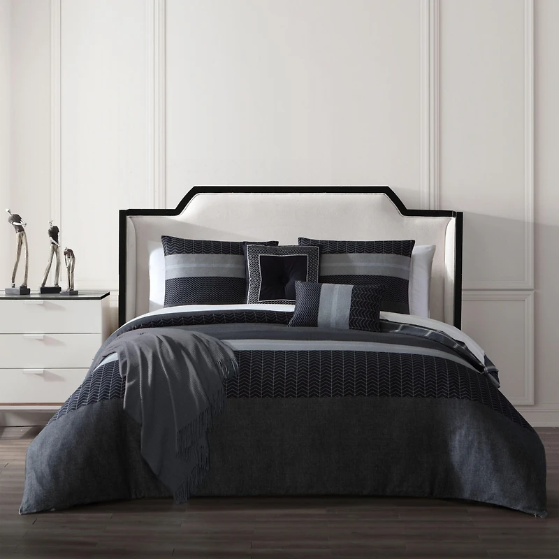 Bebejan Kyle Black Bedding 200 Thread Count 100% Cotton Sateen 5 Piece Reversible King Comforter Set
