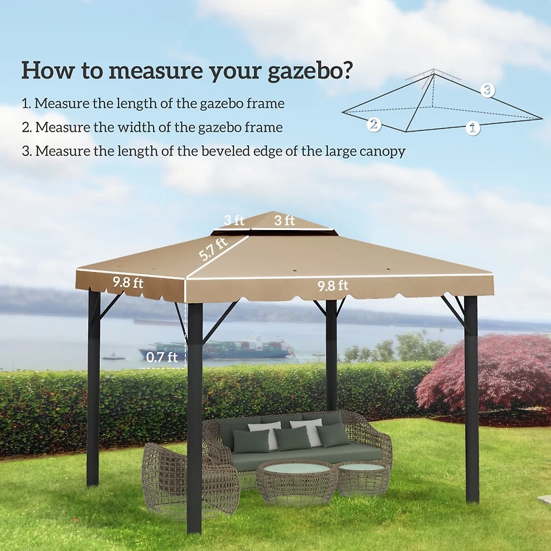 Outsunny 10' x 10' Double Roof Gazebo Replacement Canopy Top Cover,