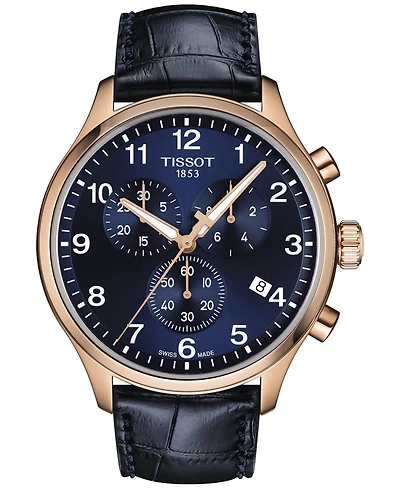 Tissot Men's Swiss Chronograph Xl Classic Blue Leather Strap Watch 45mm