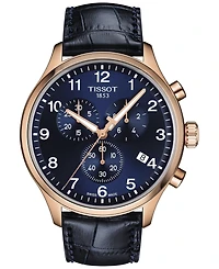 Tissot Men's Swiss Chronograph Xl Classic Blue Leather Strap Watch 45mm