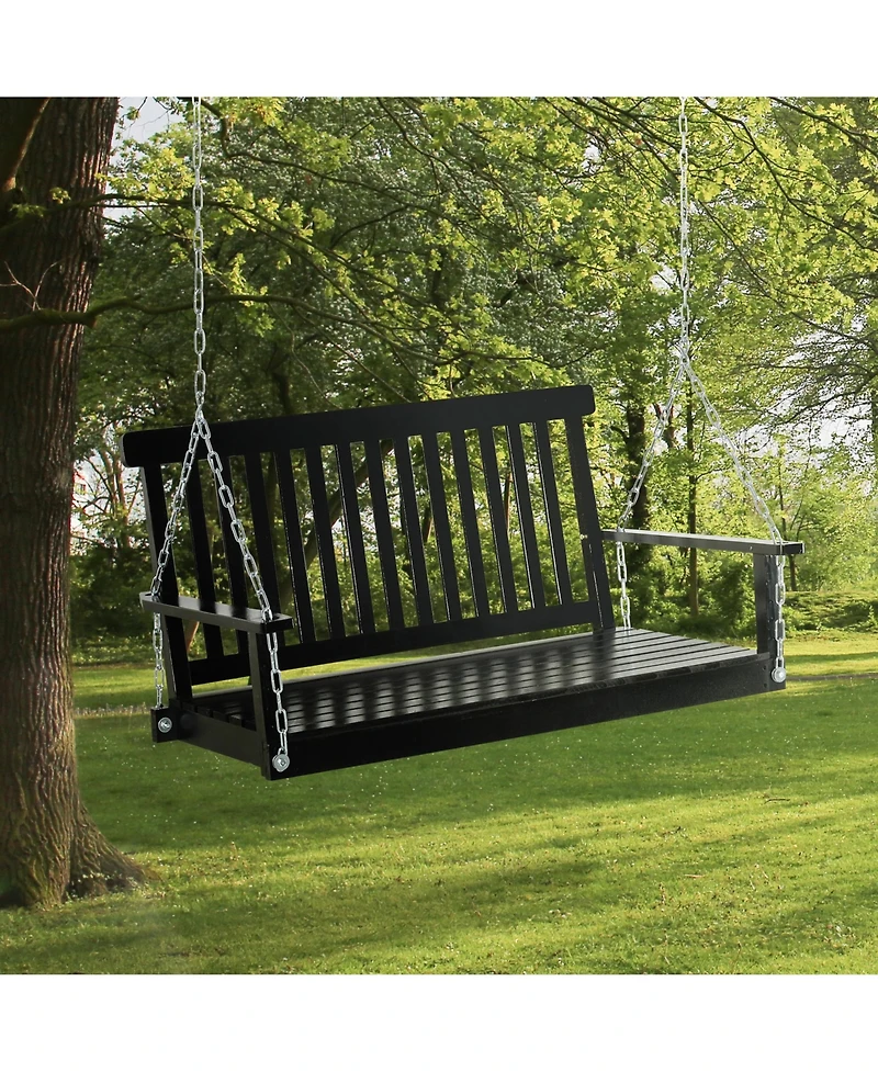 Outsunny 2-Seater Hanging Porch Swing Patio Swing Outdoor Swing Bench with Chains for Garden, Yard, Deck & Balcony, 440lbs Weight Capacity, Black