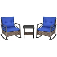 Outsunny 3pc Rocking Chair Set w/ Cushions, Wicker Bistro Set
