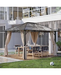 Outsunny 10' x 12' Outdoor Steel Frame Gazebo with Twin-Wall Polycarbonate Hardtop Roof and Removable Curtains