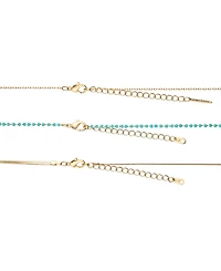 Unwritten 14k Gold Flash Plated Reconstituted Turquoise Stone and Evil Eye Heart Layered Pendant Necklaces, 3 Piece Set